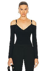 NICHOLAS Leah Off Shoulder Corset Long Sleeve Top in Black, view 1, click to view large image.