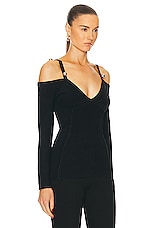 NICHOLAS Leah Off Shoulder Corset Long Sleeve Top in Black, view 2, click to view large image.