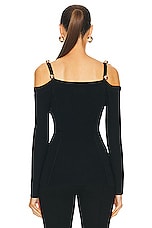 NICHOLAS Leah Off Shoulder Corset Long Sleeve Top in Black, view 3, click to view large image.