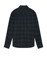 NILI LOTAN Travis Button Up in Green & Midnight Plaid, view 2, click to view large image.