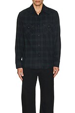 NILI LOTAN Travis Button Up in Green & Midnight Plaid, view 3, click to view large image.