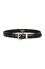 NILI LOTAN Louise Belt in Black & Shiny Brass Buckle, view 1, click to view large image.