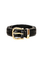 NILI LOTAN Louise Belt in Black & Shiny Brass Buckle, view 3, click to view large image.