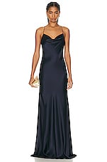 NILI LOTAN Marianne Silk Gown in Dark Navy, view 1, click to view large image.