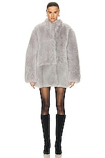 NILI LOTAN Leonce Shearling Coat in Light Grey, view 1, click to view large image.