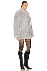 NILI LOTAN Leonce Shearling Coat in Light Grey, view 2, click to view large image.