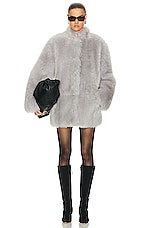 NILI LOTAN Leonce Shearling Coat in Light Grey, view 4, click to view large image.
