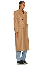 NILI LOTAN Edmont Double Breasted Long Coat in Camel, view 3, click to view large image.