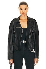 NILI LOTAN Aurelie Waisted Leather Jacket in Black, view 1, click to view large image.