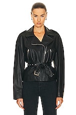 NILI LOTAN Aurelie Waisted Leather Jacket in Black, view 2, click to view large image.