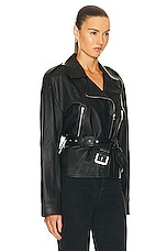 NILI LOTAN Aurelie Waisted Leather Jacket in Black, view 3, click to view large image.