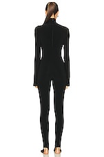 Norma Kamali Long Sleeve Turtleneck Catsuit with Footie in Black, view 4, click to view large image.