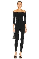 Norma Kamali Off Shoulder Catsuit in Black, view 1, click to view large image.