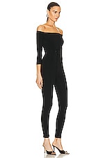 Norma Kamali Off Shoulder Catsuit in Black, view 2, click to view large image.
