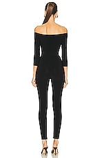 Norma Kamali Off Shoulder Catsuit in Black, view 3, click to view large image.