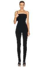 Norma Kamali Strapless Catsuit W/ Footie in Black, view 1, click to view large image.