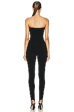 Norma Kamali Strapless Catsuit W/ Footie in Black, view 3, click to view large image.