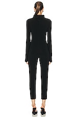 Norma Kamali Long Sleeve Turtleneck Skull Cap Catsuit in Black, view 4, click to view large image.