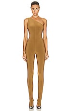 Norma Kamali One Shoulder Catsuit in Woods, view 2, click to view large image.