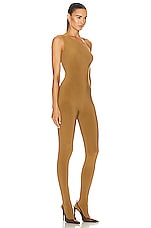 Norma Kamali One Shoulder Catsuit in Woods, view 3, click to view large image.