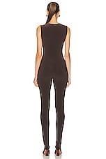 Norma Kamali Sleeveless Catsuit in Chocolate, view 3, click to view large image.