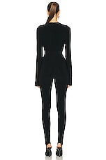 Norma Kamali Long Sleeve Deep V Neck Catsuit in Black, view 3, click to view large image.
