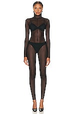 Norma Kamali Long Sleeve Slim Fit Turtleneck Catsuit in Black, view 1, click to view large image.