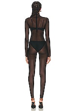 Norma Kamali Long Sleeve Slim Fit Turtleneck Catsuit in Black, view 3, click to view large image.