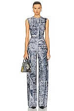 Norma Kamali Sleeveless Jumpsuit in Black & Navy Denim Print, view 1, click to view large image.
