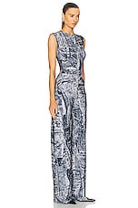 Norma Kamali Sleeveless Jumpsuit in Black & Navy Denim Print, view 2, click to view large image.