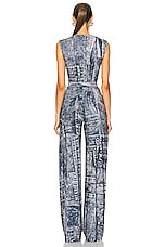 Norma Kamali Sleeveless Jumpsuit in Black & Navy Denim Print, view 3, click to view large image.
