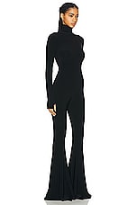 Norma Kamali Long Sleeve Turtleneck Fishtail Jumpsuit in Black, view 2, click to view large image.