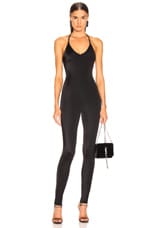 Norma Kamali Low Back Fara Slio Catsuit in Black, view 2, click to view large image.
