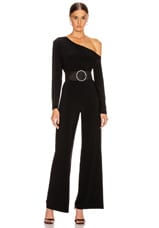 Norma Kamali Long Sleeve Drop Shoulder Jumpsuit in Black, view 1, click to view large image.