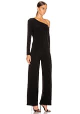 Norma Kamali Long Sleeve Drop Shoulder Jumpsuit in Black, view 2, click to view large image.