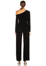 Norma Kamali Long Sleeve Drop Shoulder Jumpsuit in Black, view 3, click to view large image.