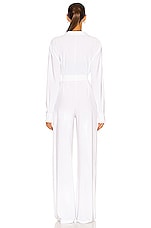 Norma Kamali NK Shirt Straight Leg Jumpsuit in White, view 3, click to view large image.