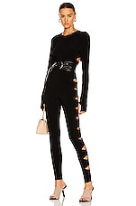 Norma Kamali Long Sleeve Crew Neck Alligator Catsuit in Black, view 5, click to view large image.