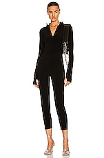 Norma Kamali Long Sleeve Turtleneck Skull Cap Catsuit in Black, view 1, click to view large image.