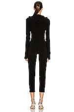 Norma Kamali Long Sleeve Turtleneck Skull Cap Catsuit in Black, view 4, click to view large image.