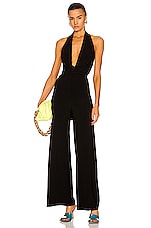 Norma Kamali Halter Wrap Straight Leg Jumpsuit in Black, view 1, click to view large image.