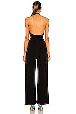 Norma Kamali Halter Wrap Straight Leg Jumpsuit in Black, view 3, click to view large image.