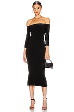 Norma Kamali Off Shoulder Fishtail Dress in Black, view 1, click to view large image.