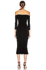 Norma Kamali Off Shoulder Fishtail Dress in Black, view 3, click to view large image.