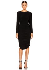 Norma Kamali Long Sleeve Shirred Dress in Black, view 1, click to view large image.