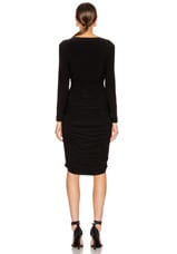 Norma Kamali Long Sleeve Shirred Dress in Black, view 3, click to view large image.