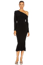 Norma Kamali Long Sleeve Drop Shoulder Fishtail Dress in Black, view 1, click to view large image.