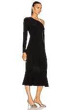 Norma Kamali Long Sleeve Drop Shoulder Fishtail Dress in Black, view 2, click to view large image.