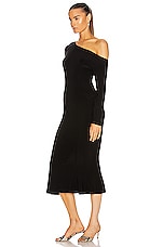 Norma Kamali Long Sleeve Drop Shoulder Fishtail Dress in Black, view 3, click to view large image.