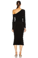 Norma Kamali Long Sleeve Drop Shoulder Fishtail Dress in Black, view 4, click to view large image.